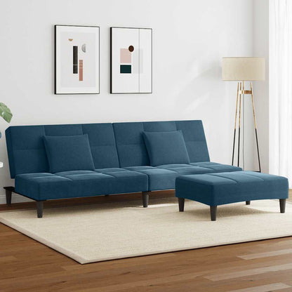 vidaXL Schlafsofa 2-Sitzer mit Fußhocker Blau Samt
