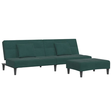 vidaXL Schlafsofa 2-Sitzer mit Fußhocker Dunkelgrün Samt