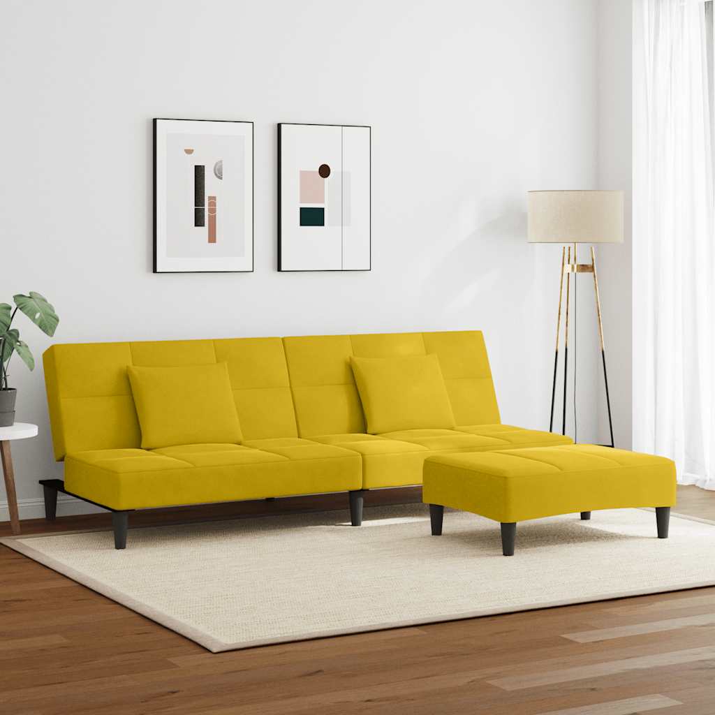 vidaXL Schlafsofa 2-Sitzer mit Fußhocker Gelb Samt