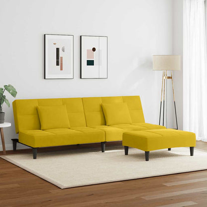 vidaXL Schlafsofa 2-Sitzer mit Fußhocker Gelb Samt