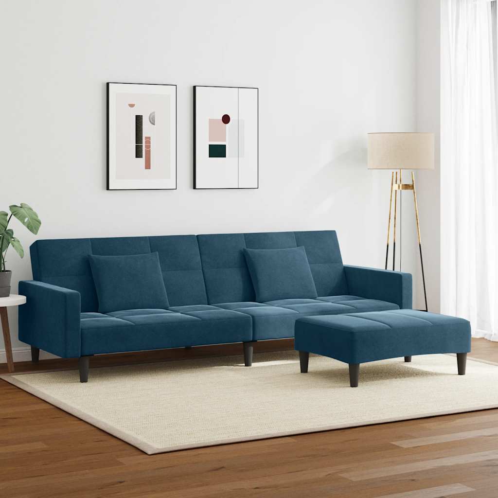 vidaXL Schlafsofa 2-Sitzer mit Fußhocker Blau Samt