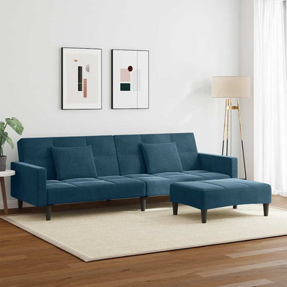 vidaXL Schlafsofa 2-Sitzer mit Fußhocker Blau Samt