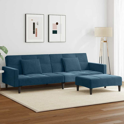 vidaXL Schlafsofa 2-Sitzer mit Fußhocker Blau Samt
