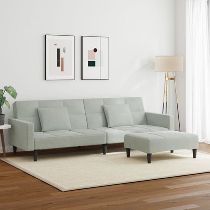 vidaXL Schlafsofa 2-Sitzer mit Fußhocker Hellgrau Samt