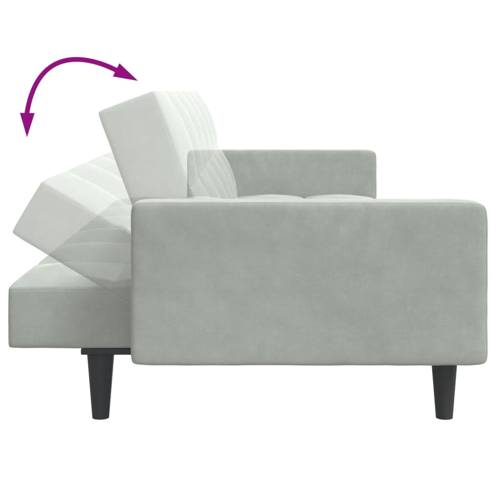 vidaXL Schlafsofa 2-Sitzer mit Fußhocker Hellgrau Samt