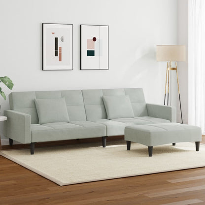 vidaXL Schlafsofa 2-Sitzer mit Fußhocker Hellgrau Samt