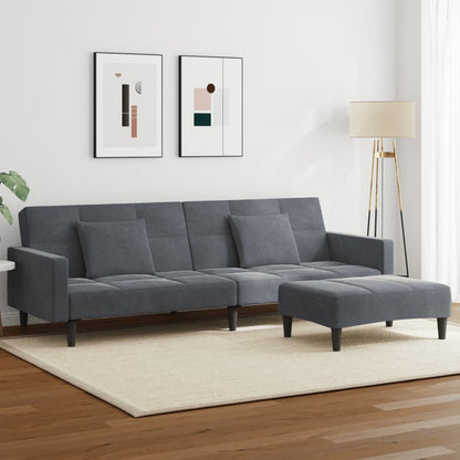 vidaXL Canapé-lit 2 places avec repose-pieds Gris foncé Velours