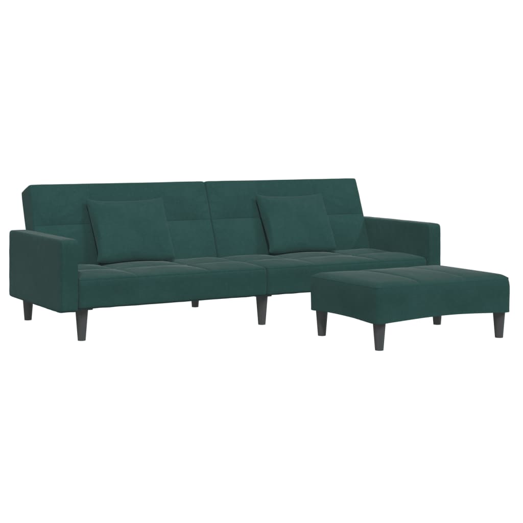 vidaXL Schlafsofa 2-Sitzer mit Fußhocker Dunkelgrün Samt