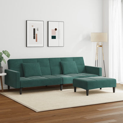 vidaXL Schlafsofa 2-Sitzer mit Fußhocker Dunkelgrün Samt