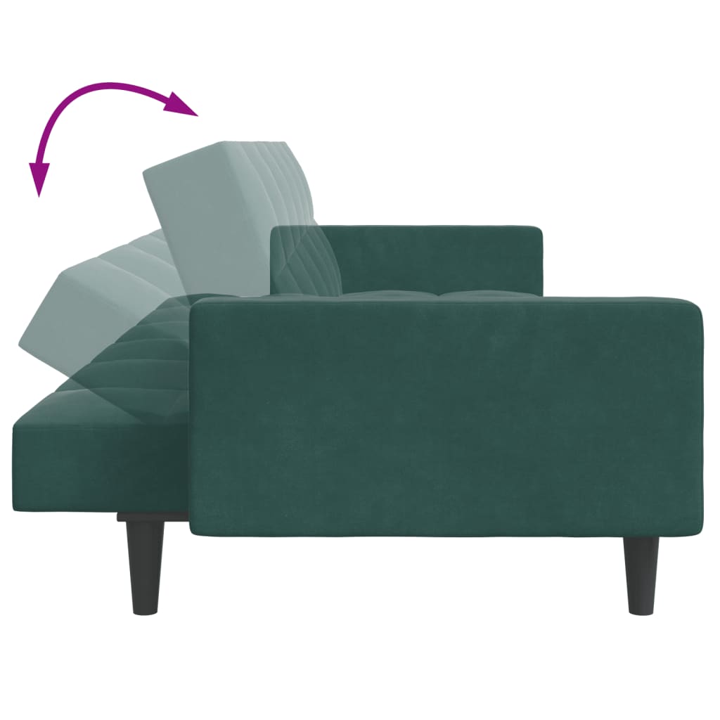 vidaXL Schlafsofa 2-Sitzer mit Fußhocker Dunkelgrün Samt