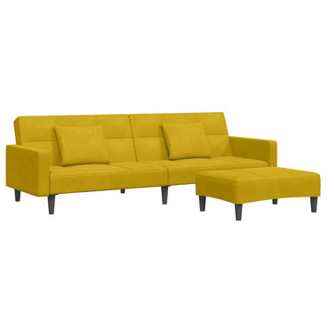 vidaXL Schlafsofa 2-Sitzer mit Fußhocker Gelb Samt