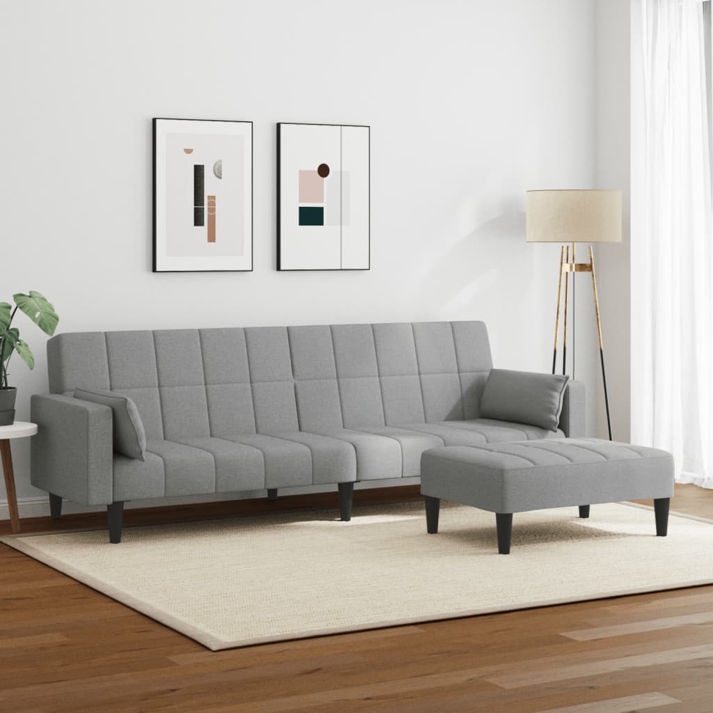 vidaXL Schlafsofa 2-Sitzer mit Fußhocker Hellgrau Stoff