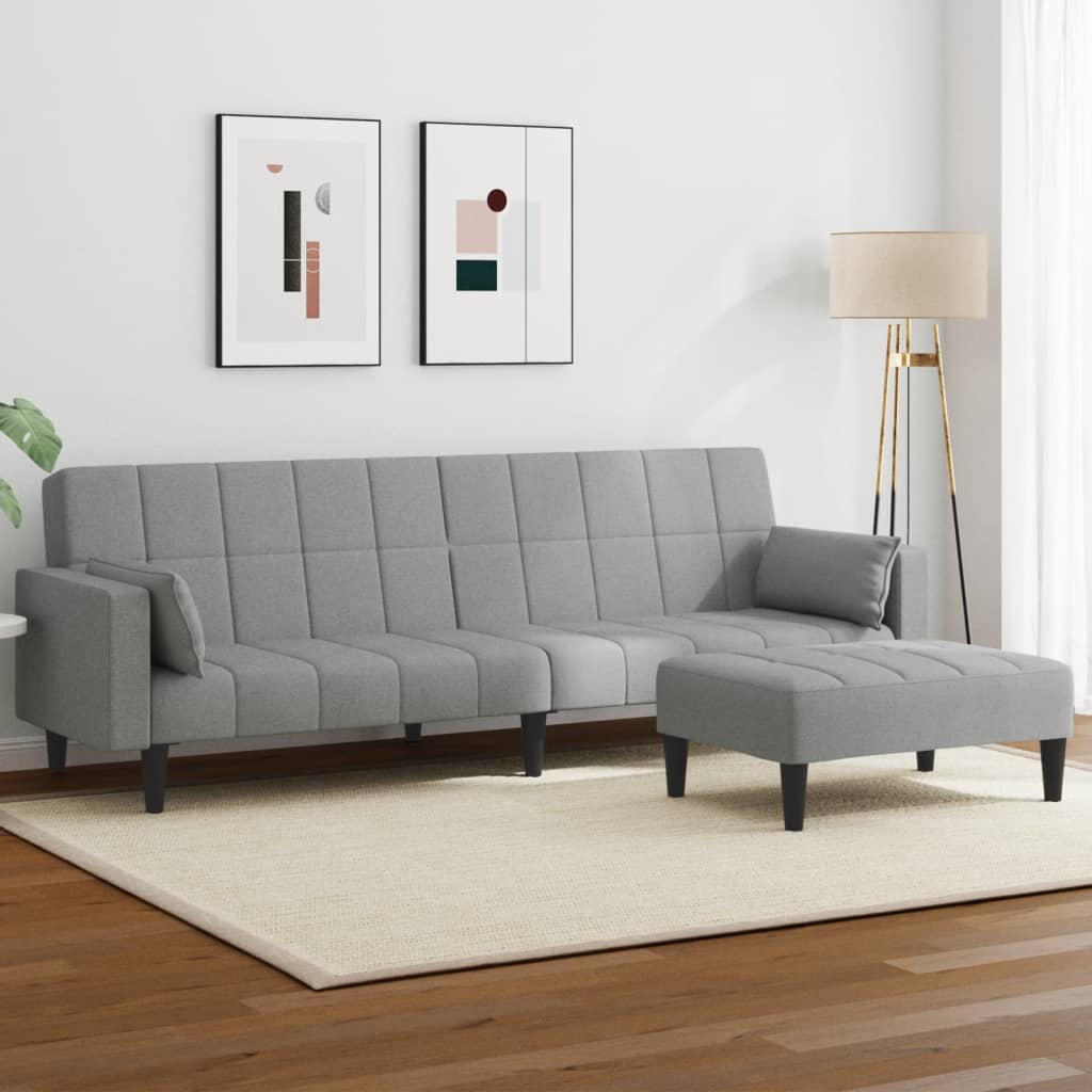 vidaXL Schlafsofa 2-Sitzer mit Fußhocker Hellgrau Stoff