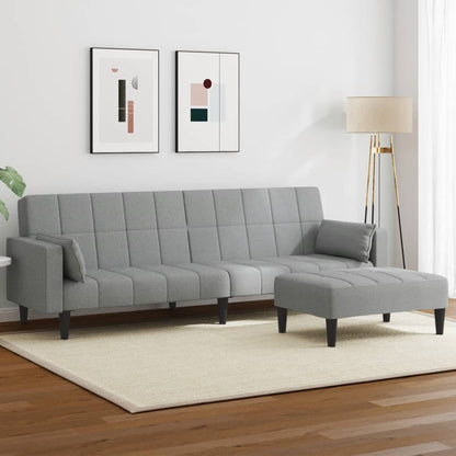 vidaXL Schlafsofa 2-Sitzer mit Fußhocker Hellgrau Stoff