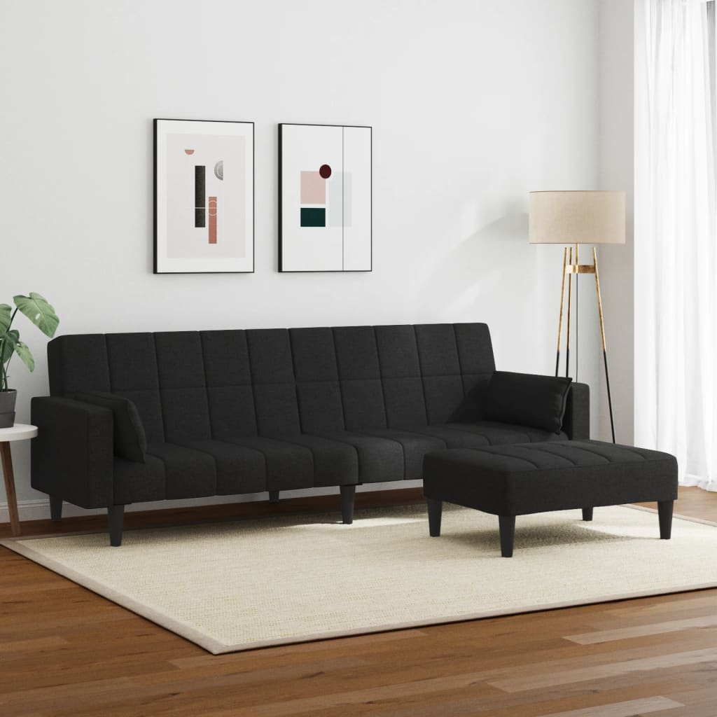 vidaXL Schlafsofa 2-Sitzer mit Fußhocker Schwarz Stoff