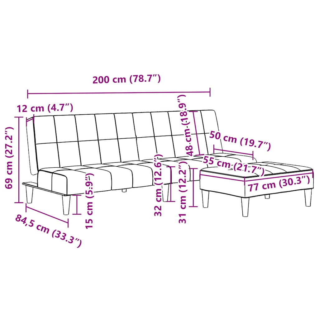 vidaXL Schlafsofa 2-Sitzer mit Fußhocker Blau Samt