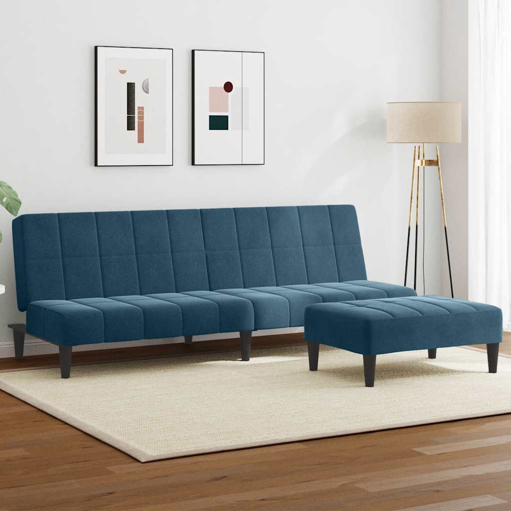 vidaXL Schlafsofa 2-Sitzer mit Fußhocker Blau Samt