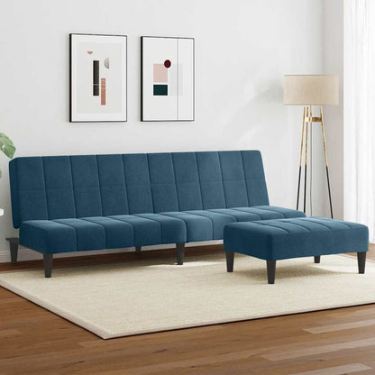 vidaXL Schlafsofa 2-Sitzer mit Fußhocker Blau Samt