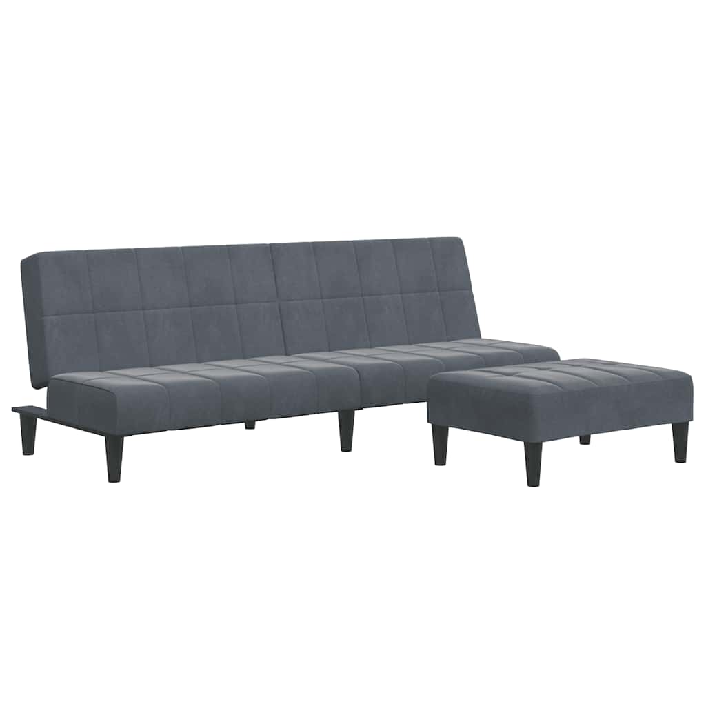 vidaXL Canapé-lit 2 places avec repose-pieds Velours gris foncé