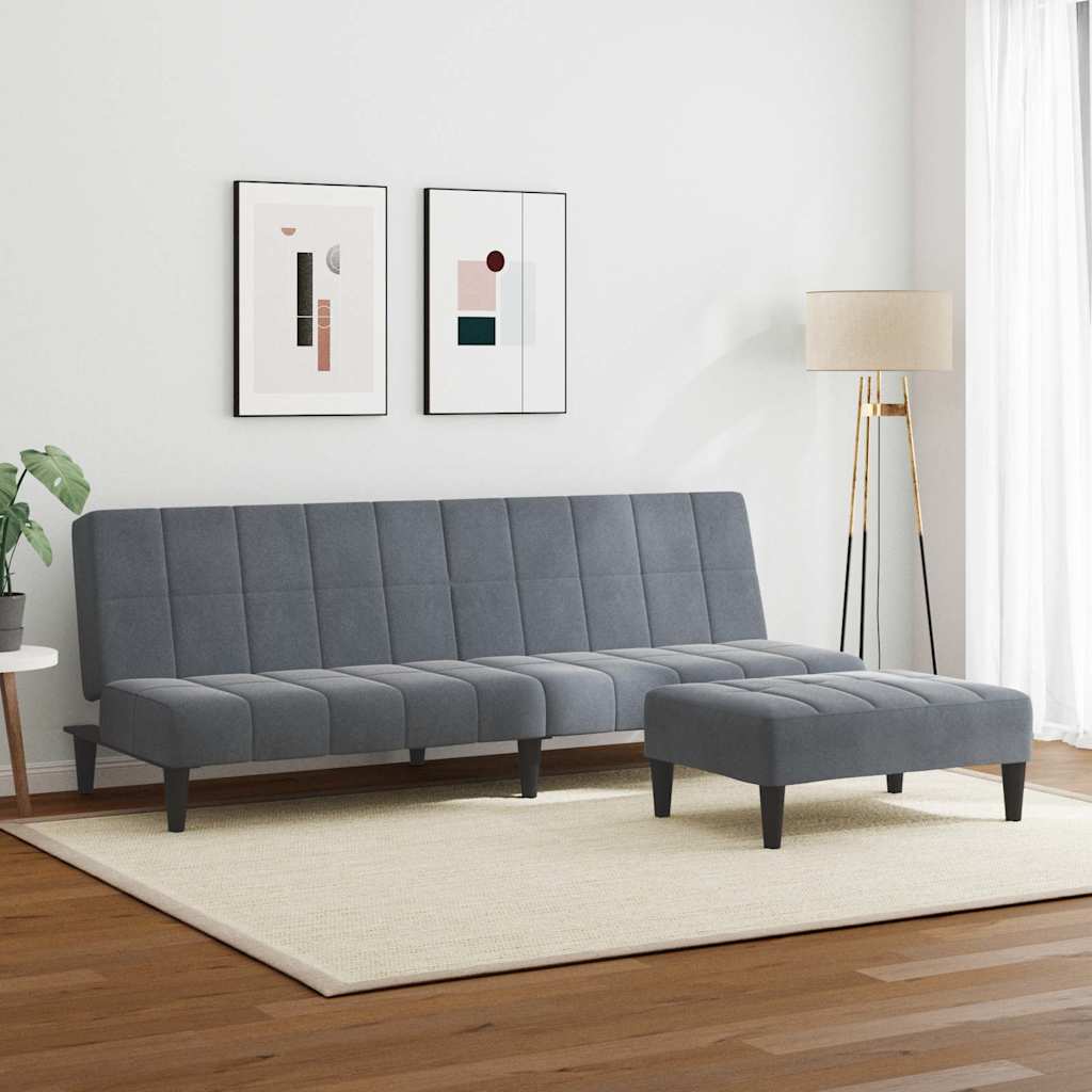 vidaXL Canapé-lit 2 places avec repose-pieds Velours gris foncé