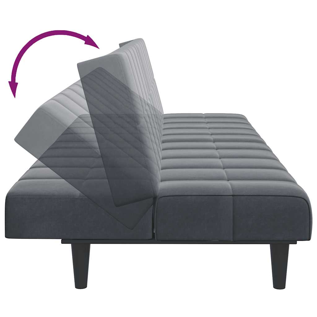 vidaXL Canapé-lit 2 places avec repose-pieds Velours gris foncé
