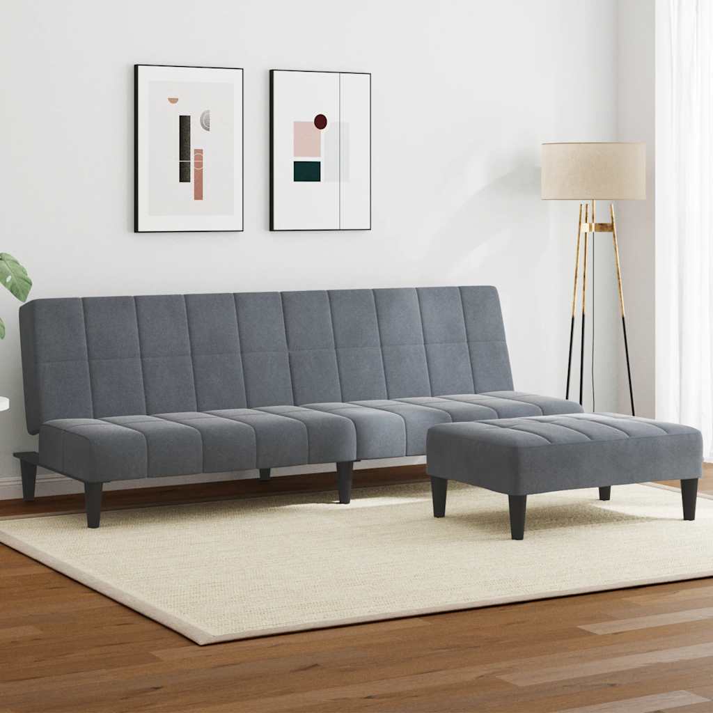 vidaXL Canapé-lit 2 places avec repose-pieds Velours gris foncé