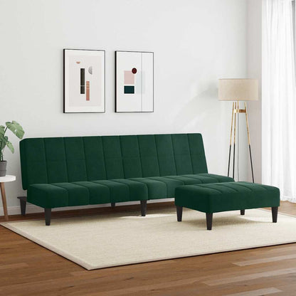 vidaXL Canapé-lit 2 places avec repose-pieds Velours Vert foncé