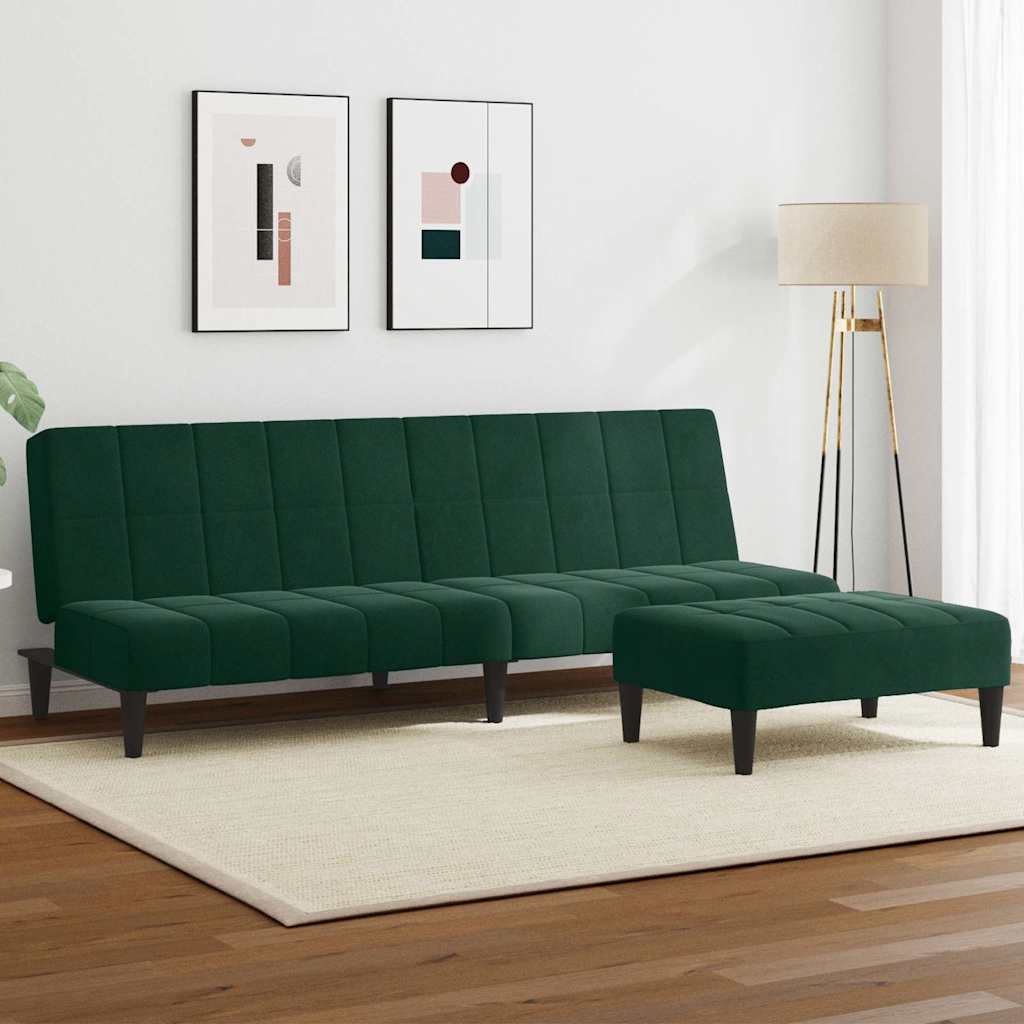 vidaXL Canapé-lit 2 places avec repose-pieds Velours Vert foncé