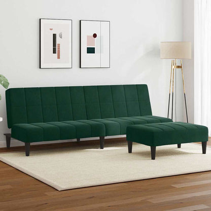vidaXL Canapé-lit 2 places avec repose-pieds Velours Vert foncé