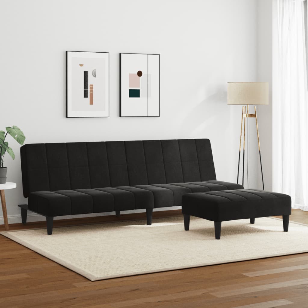vidaXL Schlafsofa 2-Sitzer mit Fußhocker Schwarz Samt