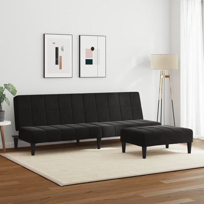 vidaXL Schlafsofa 2-Sitzer mit Fußhocker Schwarz Samt