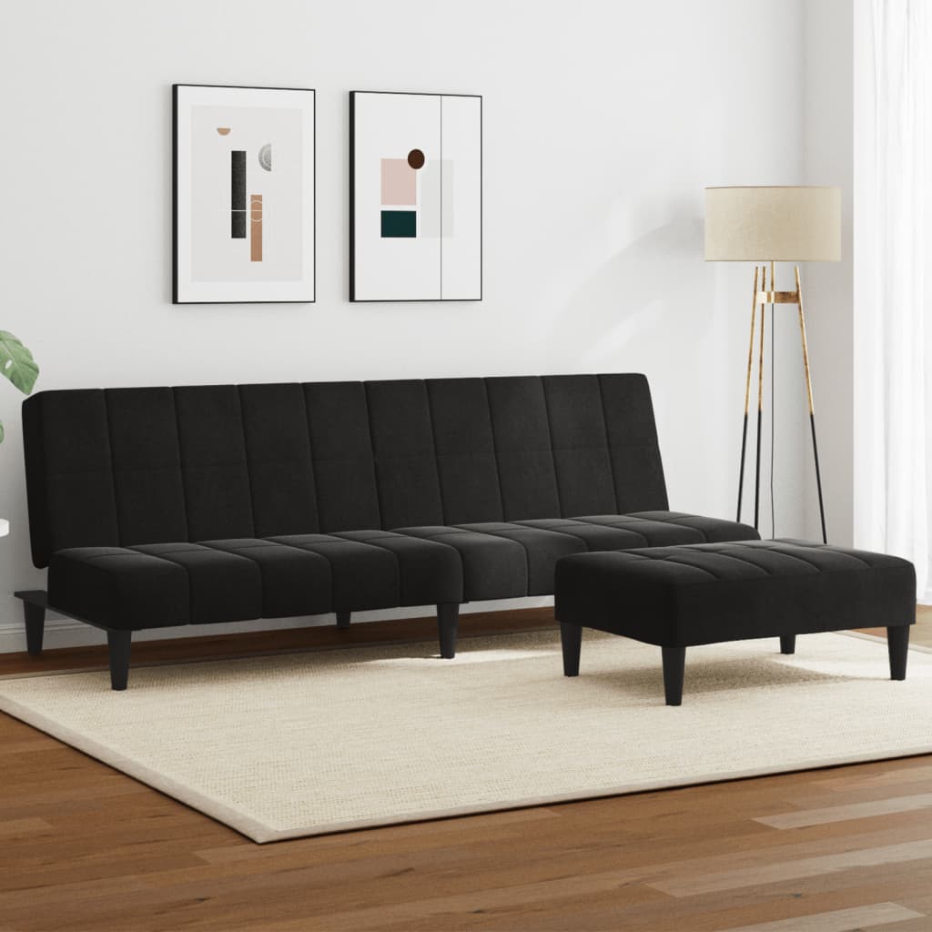 vidaXL Schlafsofa 2-Sitzer mit Fußhocker Schwarz Samt
