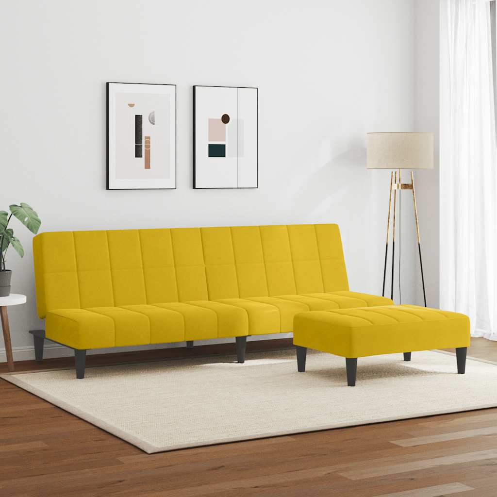 vidaXL Schlafsofa 2-Sitzer mit Fußhocker Gelb Samt