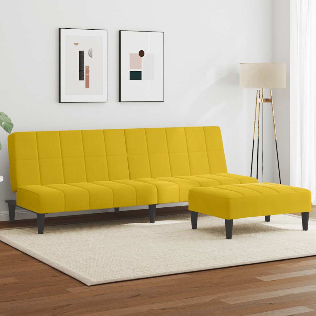 vidaXL Schlafsofa 2-Sitzer mit Fußhocker Gelb Samt