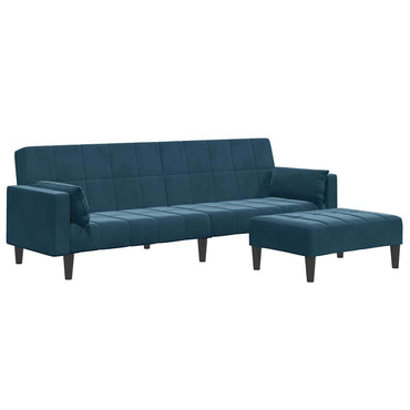 vidaXL Schlafsofa 2-Sitzer mit Fußhocker Blau Samt