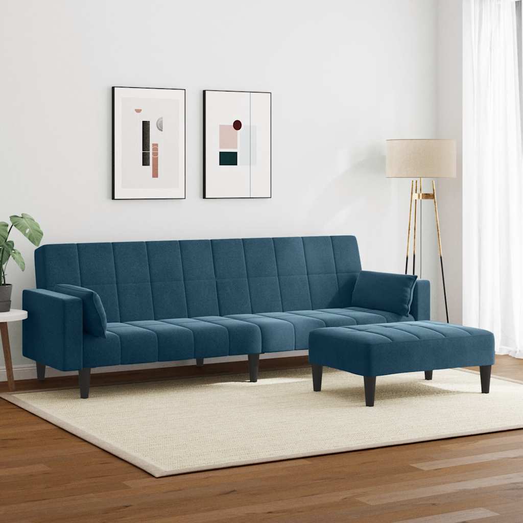 vidaXL Schlafsofa 2-Sitzer mit Fußhocker Blau Samt