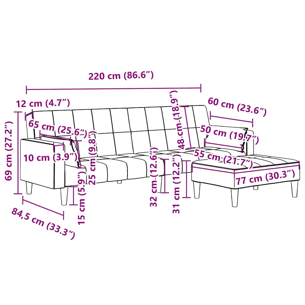 vidaXL Schlafsofa 2-Sitzer mit Fußhocker Blau Samt