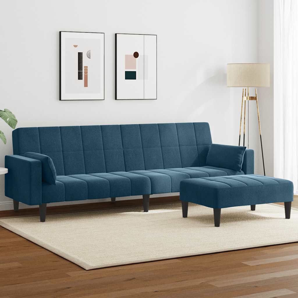 vidaXL Schlafsofa 2-Sitzer mit Fußhocker Blau Samt