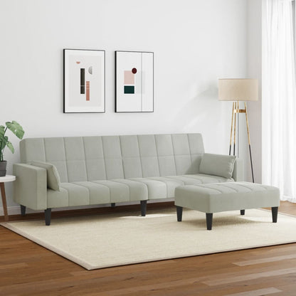 vidaXL Schlafsofa 2-Sitzer mit Fußhocker Hellgrau Samt
