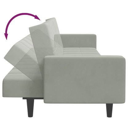 vidaXL Schlafsofa 2-Sitzer mit Fußhocker Hellgrau Samt
