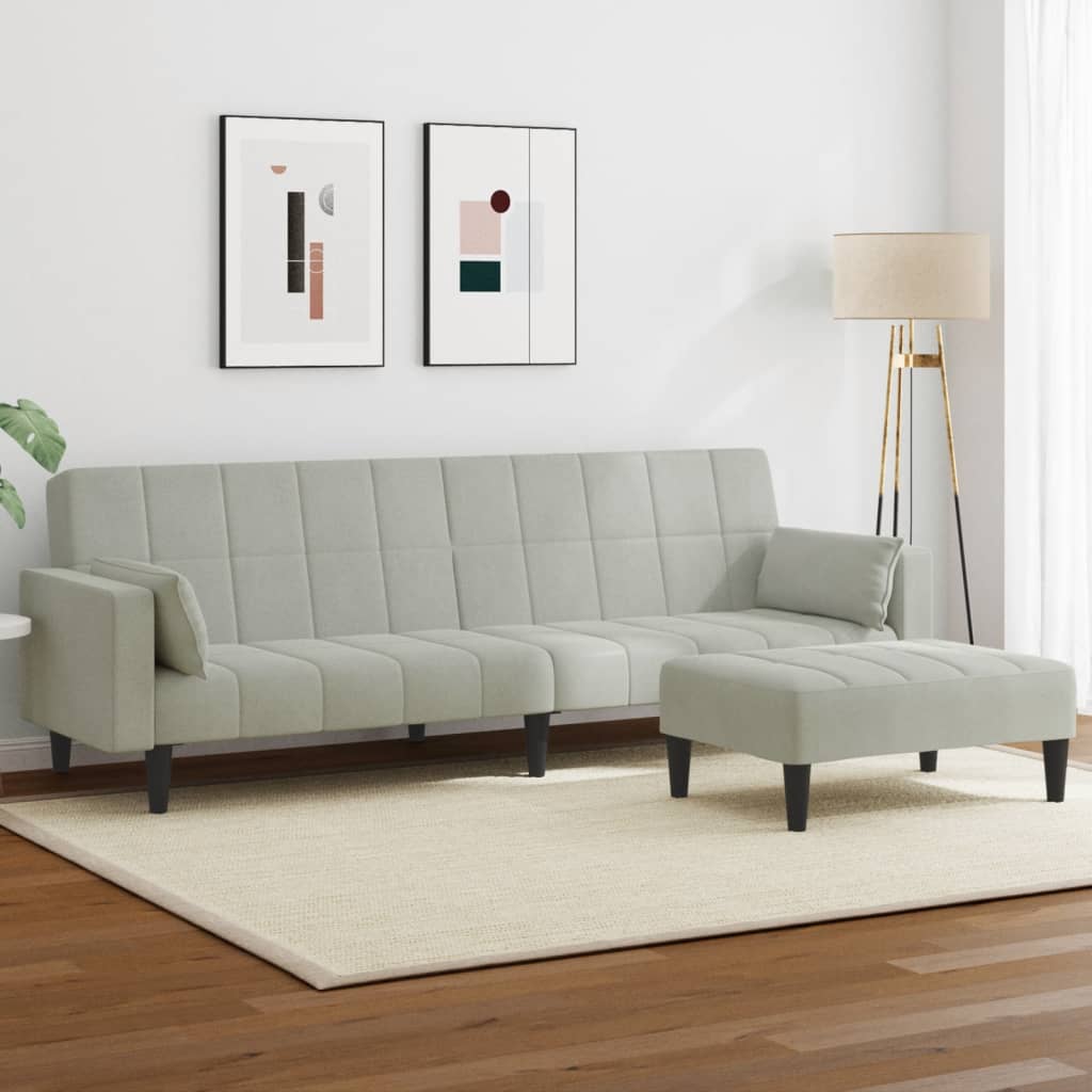 vidaXL Schlafsofa 2-Sitzer mit Fußhocker Hellgrau Samt
