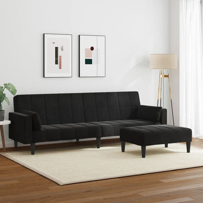 vidaXL Canapé-lit 2 places avec repose-pieds Velours Noir