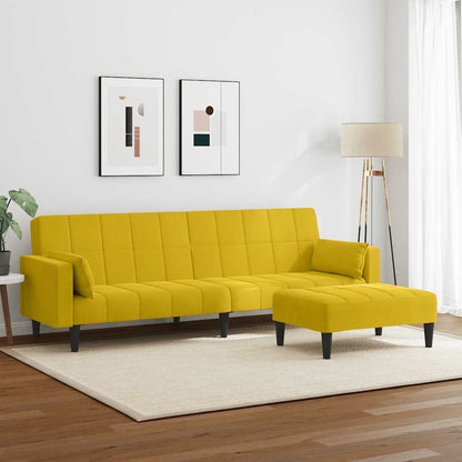 vidaXL Schlafsofa 2-Sitzer mit Fußhocker Gelb Samt