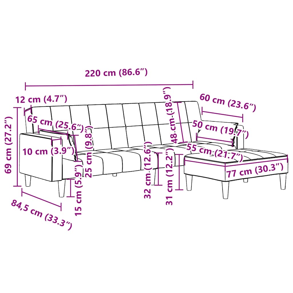 vidaXL Schlafsofa 2-Sitzer mit Fußhocker Gelb Samt