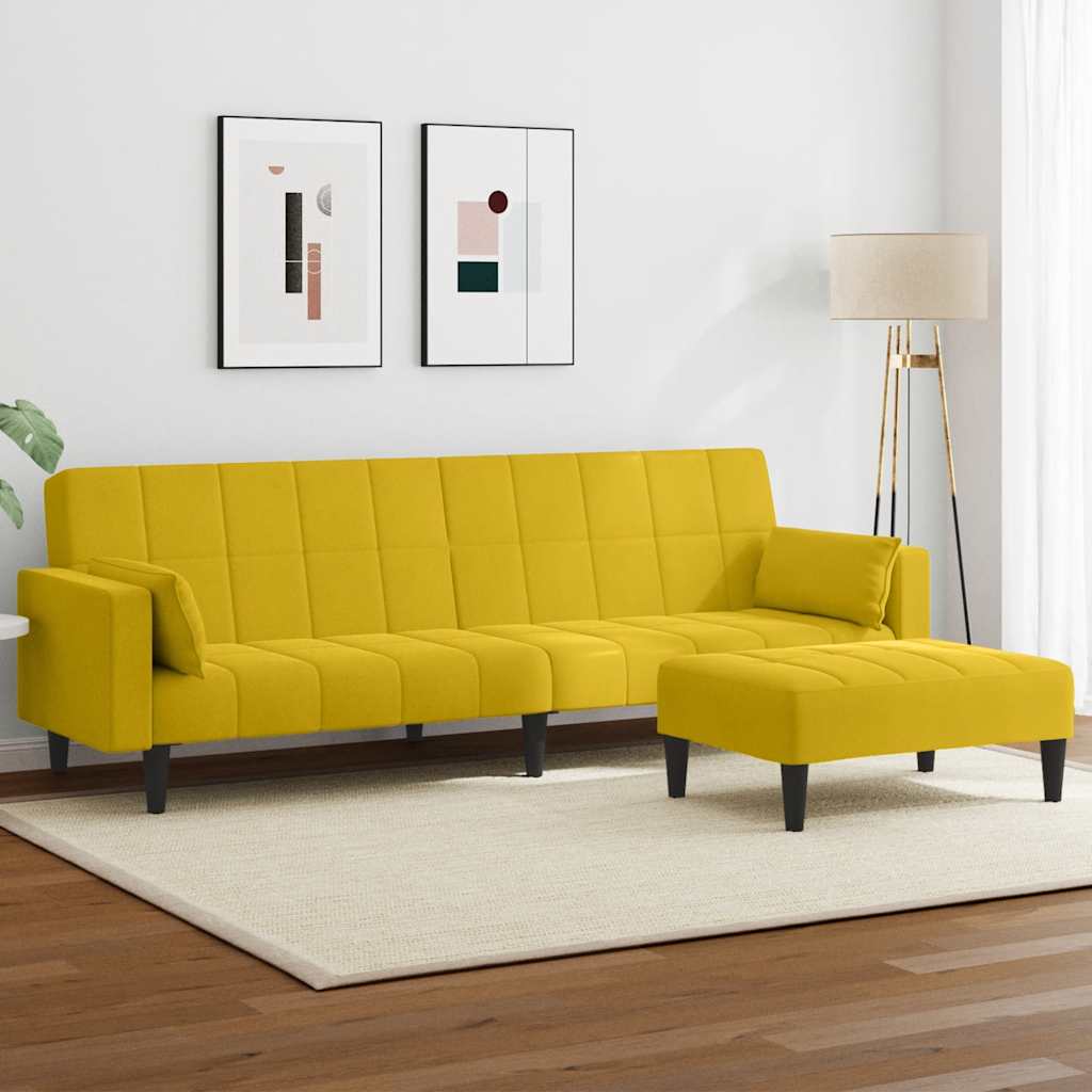 vidaXL Schlafsofa 2-Sitzer mit Fußhocker Gelb Samt