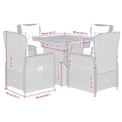 vidaXL 5-tlg. Garten-Essgruppe mit Kissen Grau Poly Rattan
