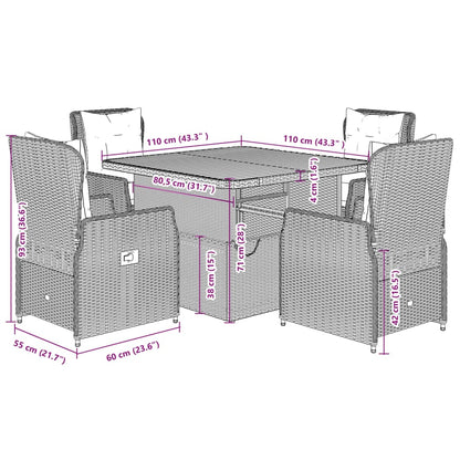 vidaXL 5-tlg. Garten-Essgruppe mit Kissen Grau Poly Rattan