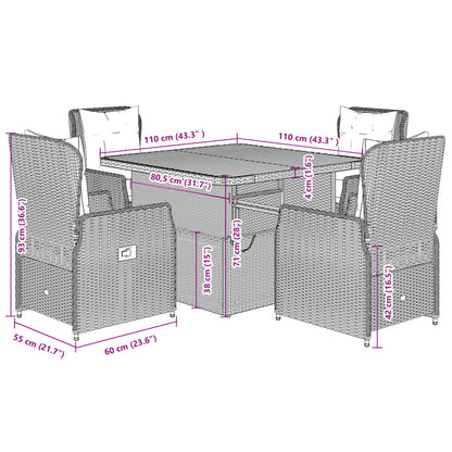 vidaXL 5-tlg. Garten-Essgruppe mit Kissen Beige Poly Rattan