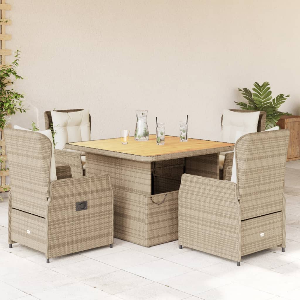 vidaXL 5-tlg. Garten-Essgruppe mit Kissen Beige Poly Rattan