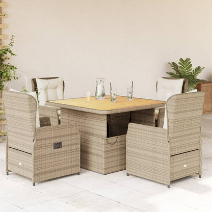 vidaXL 5-tlg. Garten-Essgruppe mit Kissen Beige Poly Rattan